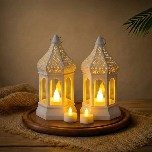 White Candlelit Lantern Duo