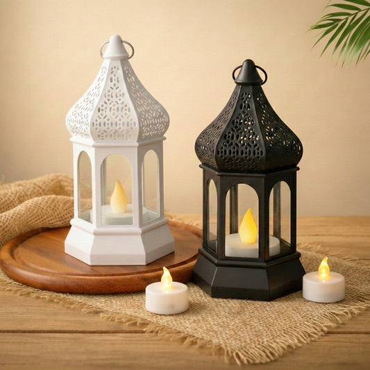 Black & White Moroccan LED Lantern Duo