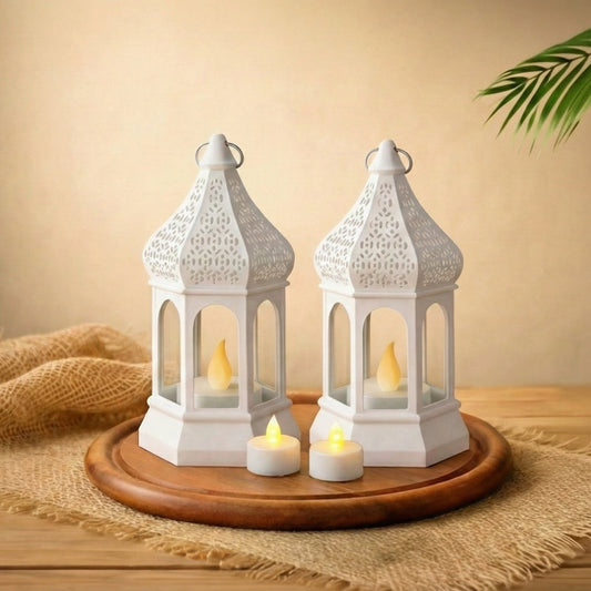 White Candlelit Lantern Duo