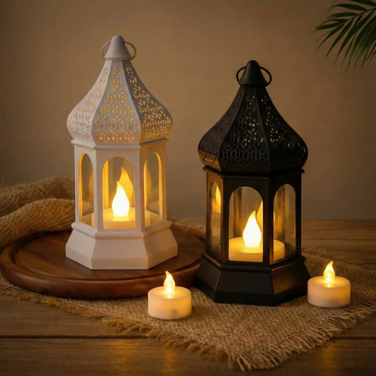 Black & White Moroccan LED Lantern Duo